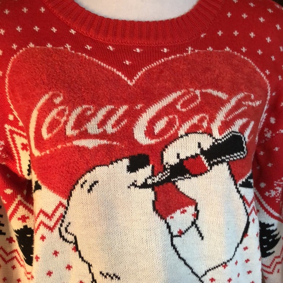 COCA COLA Size XS Snow Polarbear Sweater Cozy ChristmasTree Coke Drinking $69NEW - Picture 4 of 16
